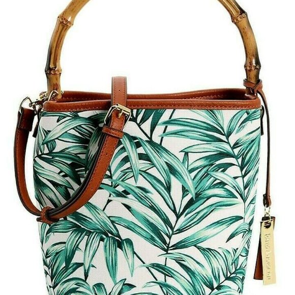 NEW ENZO ANGIOLINI Green Multi Fabric Canvas Bamboo handbag - Picture 3 of 5